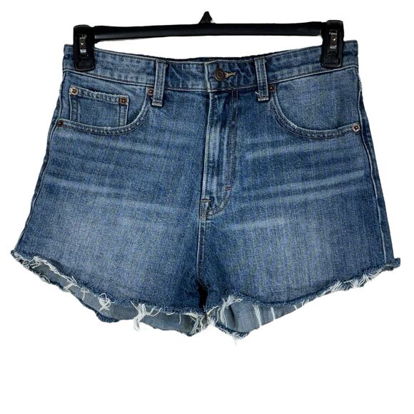 Lucky Brand SZ 8/29 Lucky Pins Jean Shorts High-Rise Frayed Hems Zip-Fly Blue - Picture 1 of 8